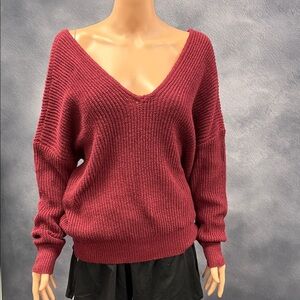 SHEIN Deep Red V-Neck Sweater